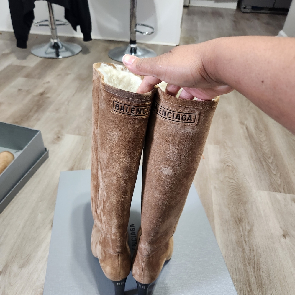 Balenciaga Tan Suede Knee-High Boots - Picture 4 of 14